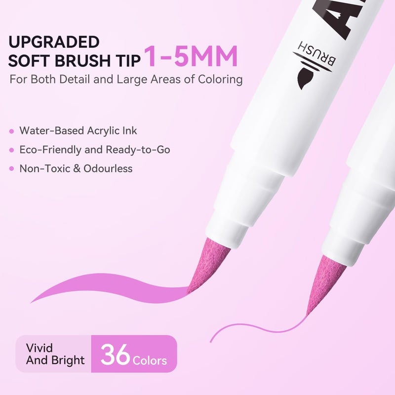 Arrtx Acrylic Paint Pens Basic Series 36D,Brush Tip Markers for Rock, Wood, Ceramic, Glass, Canvas, Metal, Plastic, Fabric, Stone & DIY Projects - Image 3